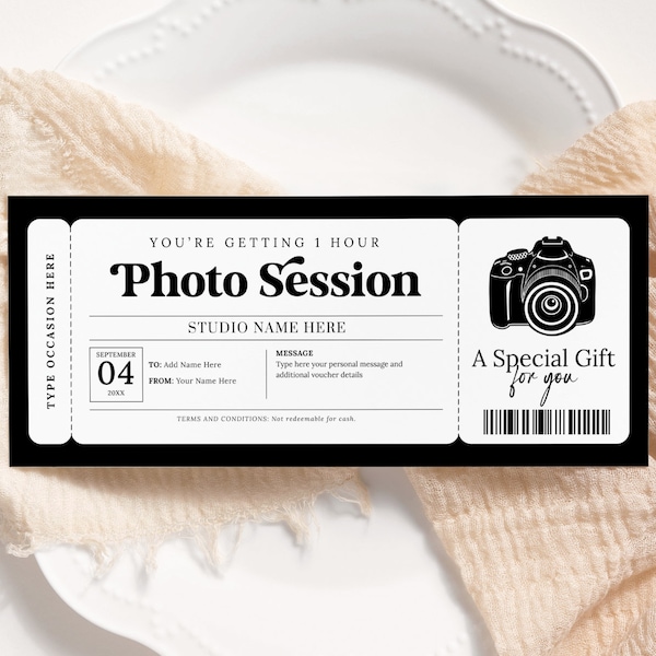 Photo Session Gift Certificate EDITABLE, Photography Gift Card Printable, Photography Gift Voucher, Photo Session Coupon, For Any Occasion