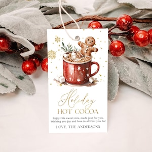 Holiday Hot Cocoa Gift Tag EDITABLE, Christmas Hot Chocolate Gift Tag Printable, Holiday Hot Cocoa Mix Tags, Hot Cocoa Bomb Labels