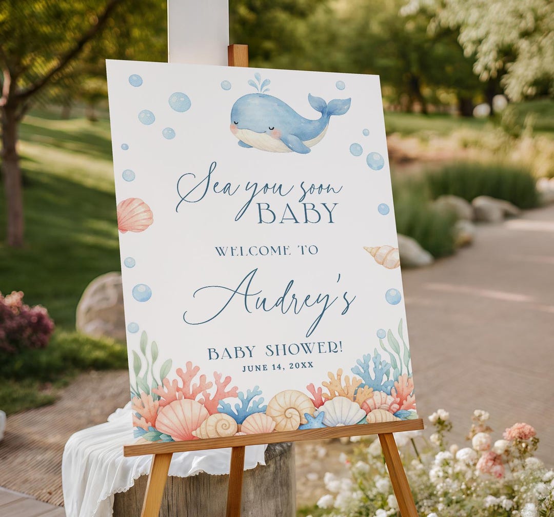 Sea You Soon Baby Shower Welcome Sign, Editable Ocean Theme Baby Shower ...