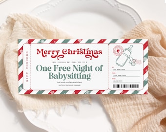 Babysitting Christmas Coupon EDITABLE, Babysitting Voucher Printable, Babysitter Gift Certificate, FREE Child Care, Christmas Gift Card