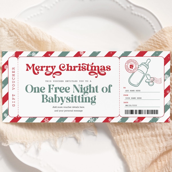 Babysitting Christmas Coupon EDITABLE, Babysitting Voucher Printable, Babysitter Gift Certificate, FREE Child Care, Christmas Gift Card