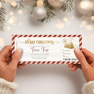 Train Christmas Ticket EDITABLE, Printable Santa Train Ticket, Surprise Travel Trip Gift Certificate, Travel Ticket, Boarding Pass