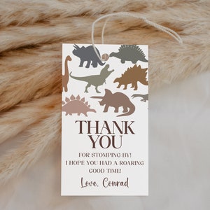 Dinosaur Birthday Favor Tags EDITABLE, Printable Dino Party Thank You Tags, Modern Minimalist Dino Tags, Jurassic Birthday Party Gift Tags