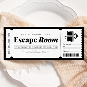 Escape Room Voucher EDITABLE, Escape Room Ticket Printable, Game Room ...