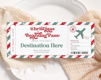 Christmas Boarding Pass EDITABLE, Surprise Plane Ticket Printable, Christmas Flight Gift Voucher, Trip Ticket Template, Holiday Ticket