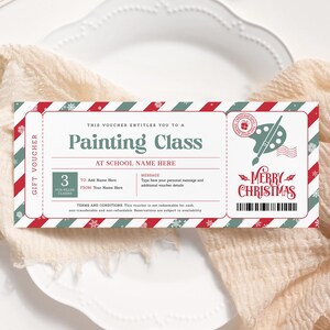 Vale de regalo de Navidad para clases de pintura EDITABLE, Certificado de regalo para clases de arte imprimible, Clase de manualidades, Cupón para clases de arte, Certificado de Navidad