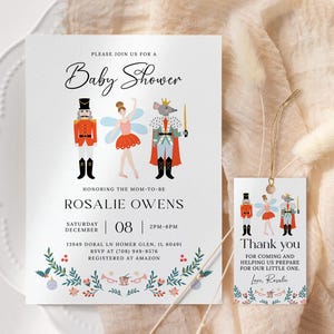 Nutcracker Baby Shower Invitation EDITABLE, Christmas Baby Shower Invitation, Printable Winter Baby Shower Invite, December Baby Shower NT07