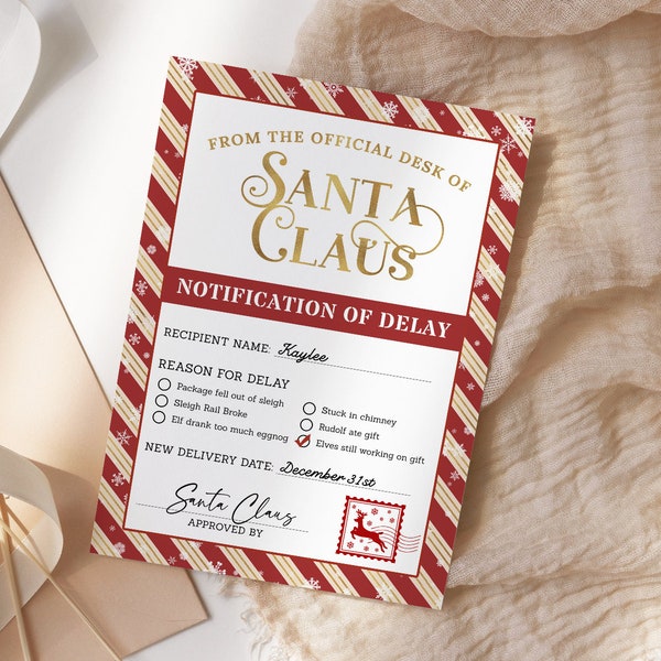 Christmas Gift Delay Notification EDITABLE, Delayed Gift Notice, Late Santa Visit Letter, Late Christmas Gift, Present Running Late Letter