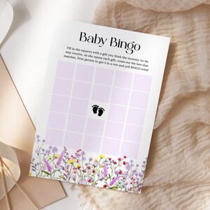 Wildblumen Baby Bingo Karten, Boho Blumen Babyparty Spiel Karten druckbar, Baby in Bloom Dusche, Baby Geschenk Bingo, SOFORTIGER DOWNLOAD WS12