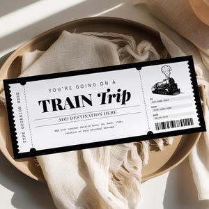 Modello di biglietto di viaggio in treno MODIFICABILE, Buono regalo a sorpresa per viaggio in treno stampabile, Carta d'imbarco personalizzata per treno, Biglietto di viaggio TT22