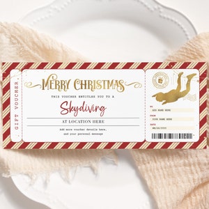 Fallschirmspringen Weihnachtszertifikat EDITIERBAR, Überraschung Indoor Skydiving Geschenkgutschein druckbar, Fallschirmsprung Coupon, Fallschirmsprung Erfahrung Karte