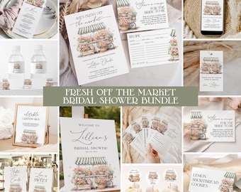 Fresh Off the Market Bridal Shower Bundle, Editable Farmer's Market Bridal Shower Invitation, She's Off The Market Party Games + Decor FM14