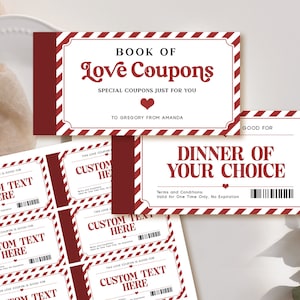 Love Coupon Book EDITABLE, Printable Couple Coupon Book Template, Valentine&#39;s Day, Personalized Gift for Her, Romantic Gift For Him