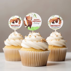 Red Panda Cupcake Toppers EDITABLE, Printable Red Panda Birthday Cake Toppers, Red Panda Party Decor, Red Panda Party Favor Labels