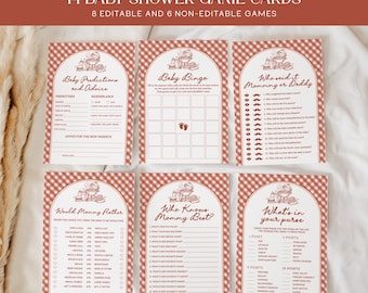 Zestaw gier Baby Q na baby shower, edytowalne karty do gry na baby shower z grillem, zabawy z grillowaniem na podwórku, wspólne grillowanie i ujawnienie płci dziecka BQ12