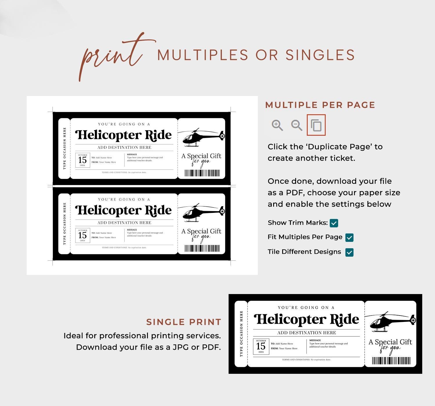 Helicopter Ride Flyer Helicopter Ride Ticket EDITABLE, Surprise Travel Trip Voucher ...
