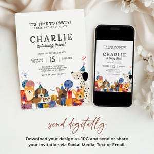 Let's Pawty Dog Birthday Invitation, Pawty Party Invite, Puppy Party Invitation, Dog Theme Birthday Invite, EDITABLE Printable, Digital Download