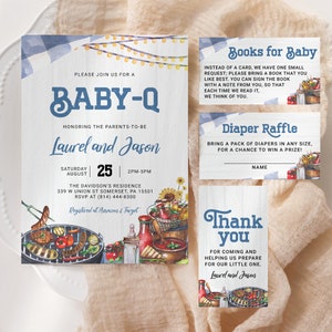 Blue Baby-Q Baby Shower Invitation Suite EDITABLE, BBQ Backyard Baby Shower Invitation Bundle Printable, Couples Baby Shower Set BBQ25