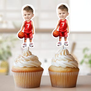 Basketball Face Cupcake Toppers, Personalized Basketball Photo Cupcake Toppers, Sports Cupcake Toppers, Basketball Birthday Stickers