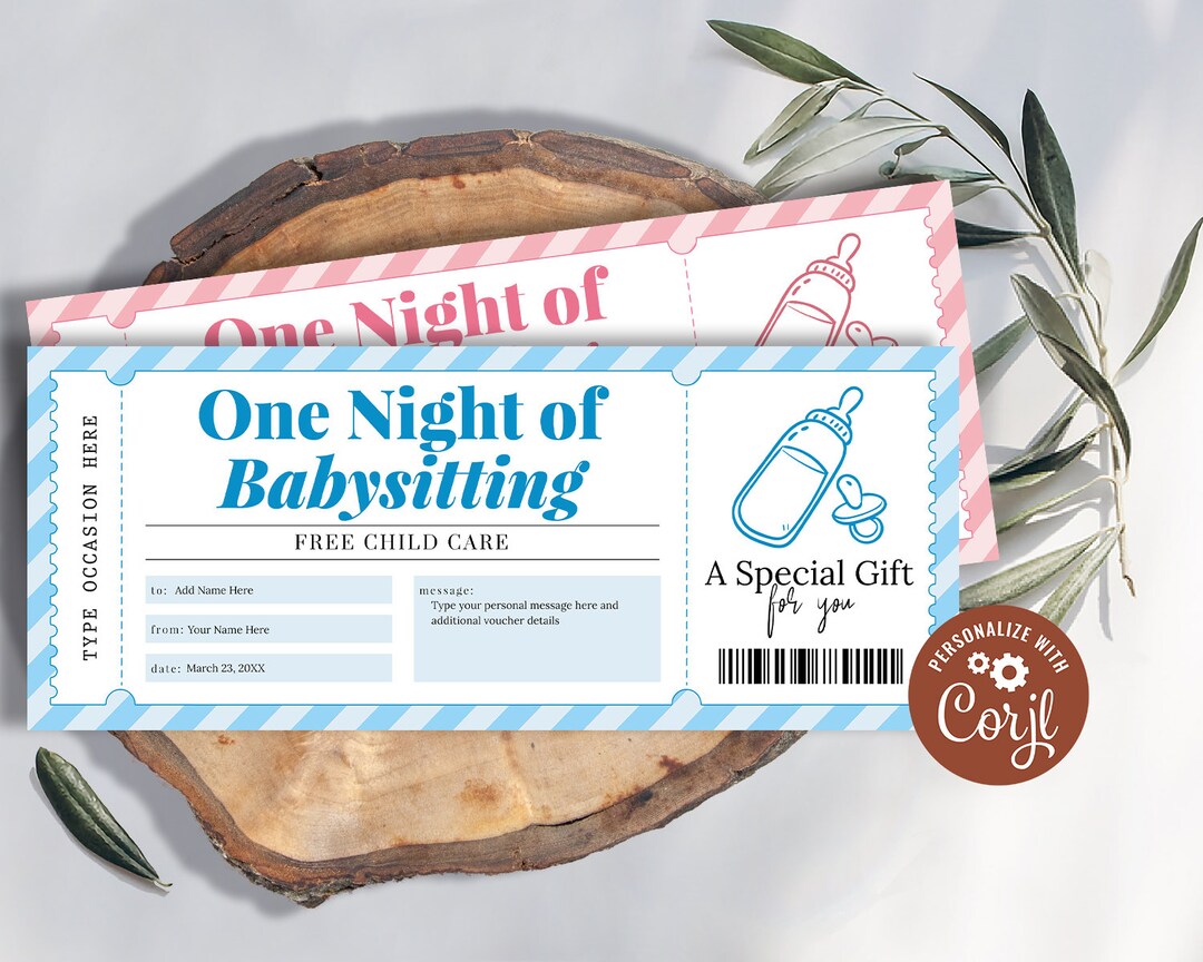 Babysitting Voucher EDITABLE Babysitting Coupon Printable - Etsy