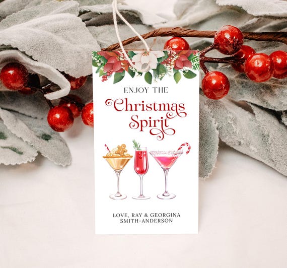 Christmas Cocktail Gift Tag EDITABLE, Holiday Cocktail Gift Tag Printable, Making Spirits Bright, Christmas Drink Gift Tags CC18
