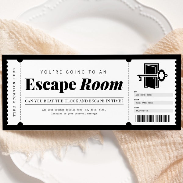 Escape Room Voucher EDITABLE, Escape Room Ticket Printable, Game Room Invitation, Personalized Gift Certificate Coupon, Any Occasion