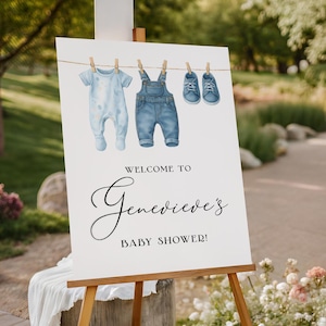 Blue Jean Baby Shower Welcome Sign EDITABLE, Denim Baby Shower Welcome Poster, Blue Jean Baby is On The Way, Neutral Shower Sign Decor DB14