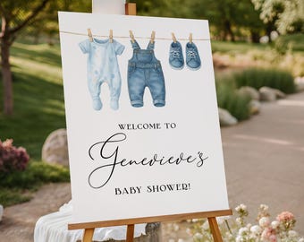 Blue Jean Baby Shower Welcome Sign EDITABLE, Denim Baby Shower Welcome Poster, Blue Jean Baby is On The Way, Neutral Shower Sign Decor DB14