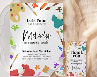 Arts Birthday Party Invitation EDITABLE, Painting Party Invitation, Printable Kids Art Party Invite, Arts And Crafts Birthday Party Invite
