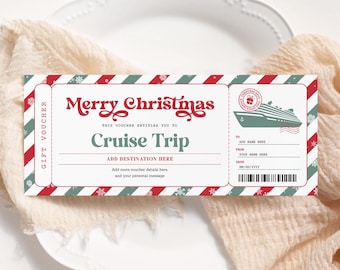 Cruise Christmas Gift Ticket EDITABLE, Holiday Boarding Pass Ticket, Surprise Cruise Reveal, Printable Travel Gift Certificate CT22