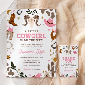 Cowgirl Baby Shower Invitation EDITABLE, Wild West Baby Shower Invitation Printable, Little Cowgirl Invite, Western Rodeo Baby Shower CG31