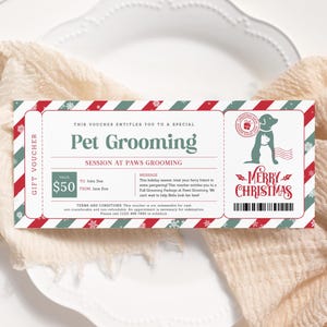 Bon de Noël de toilettage pour animaux de compagnie MODIFIABLE, chèque-cadeau de toilettage de chien imprimable, carte-cadeau de Noël pour animaux de compagnie, carte-cadeau de Noël pour les amoureux des animaux de compagnie