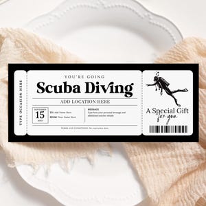 Buono regalo per immersioni subacquee MODIFICABILE, Certificato per immersioni subacquee, Biglietto regalo a sorpresa per lo snorkeling, Modello di biglietto regalo stampabile