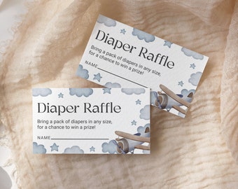 Blue Airplane Diaper Raffle Ticket EDITABLE, Vintage Plane Baby Shower Game, Up Up and Away, Boy Baby Shower, Diaper Raffle Cards AP13