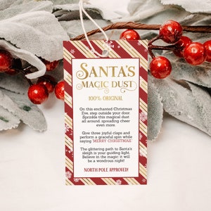 Etykiety świąteczne Magic Dust Santa's EDYTOWALNE, Etykiety Magical Santa Dust, Etykiety zatwierdzone przez Biegun Północny do druku, Tradycje Wigilii CG25