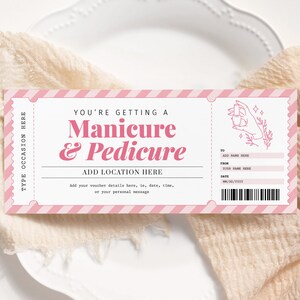 Buono manicure e pedicure MODIFICABILE, Buono stampabile per manicure e pedicure rosa, Buono a sorpresa per una giornata alla spa, per qualsiasi occasione, Download immediato MP22