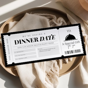 Cadeaubon dinerdatum BEWERKBAAR, dinerreserveringsticket, dinerdatumcoupon, dinercadeaubon, afdrukbaar datum-nachtcertificaat