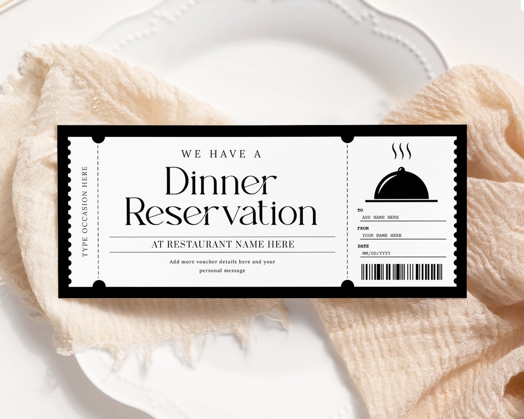 Dinner Date Gift Voucher EDITABLE, Dinner Reservation Ticket, Dinner