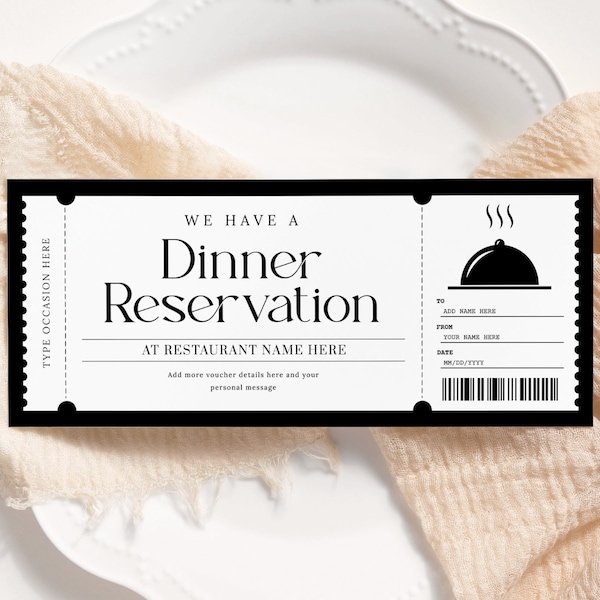 Dinner Date Gift Voucher EDITABLE, Dinner Reservation Ticket, Dinner Date Coupon, Dinner Gift Card, Printable Date Night Certificate