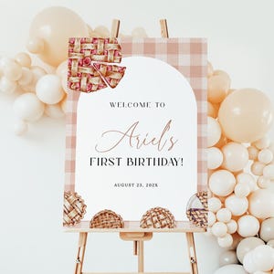 Cartello di benvenuto per il compleanno di Cutie Pie MODIFICABILE, cartello stampabile per il primo compleanno di Sweetie Pie, compleanno autunnale, poster di benvenuto per la festa a tema torta CP09
