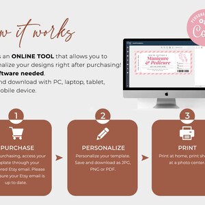 Manicure Pedicure Coupon EDITABLE, Printable Mani Pedi Pink Certificate ...
