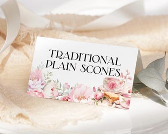 Floral Tea Party Food Labels EDITABLE, Blush Pink High Tea Place Card Template, Afternoon Tea Buffet Label, Baby Bridal Shower Birthday AT28