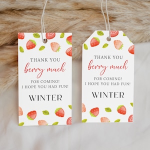 Strawberry Party Favor Tags EDITABLE, Berry Sweet Birthday Thank You Tags, Strawberry Baby Shower Gift Tags, Thank You For Coming Tags SB11