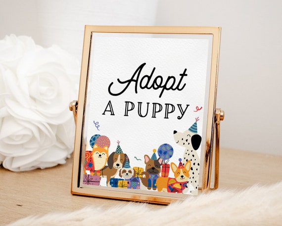 Pawty Adopt A Puppy Sign Printable, Pet Adoption Signs, Puppy Party ...