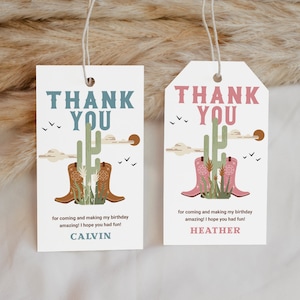 Western Party Favor Tags EDITABLE, Wild West Birthday Thank You Tags Printable, First Rodeo Gift Tags, Cowboy Cowgirl Party Tags CW02