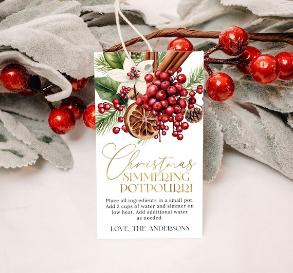 Christmas Simmering Potpourri Gift Tag EDITABLE, Holiday Potpourri Tag, Printable Christmas Favor Tags, Holiday Stovetop Potpourri Tags