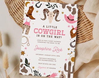 Cowgirl Baby Shower Invitation Template, Editable Wild West Baby Shower Invite, Printable Little Cowgirl Western Rodeo Baby Shower CG31