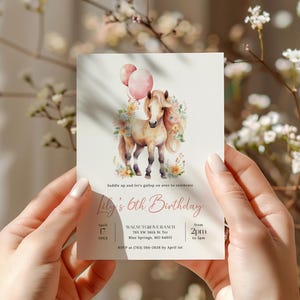 Gallop On Over Birthday Invitation EDITABLE, Floral Horse Birthday Invitation Printable, Saddle Up Birthday, Cowgirl Party Invite GL27 image 2