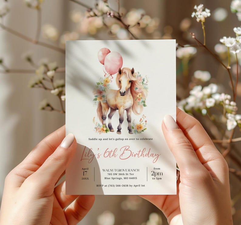 Gallop On Over Birthday Invitation EDITABLE, Floral Horse Birthday Invitation Printable, Saddle Up Birthday, Cowgirl Party Invite GL27 image 2