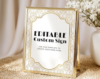 Custom Gatsby Party Sign EDITABLE, Art Deco Birthday Sign Printable, Roaring 20s, 1920s Speakeasy Party Decor, Sign Template, 8x10